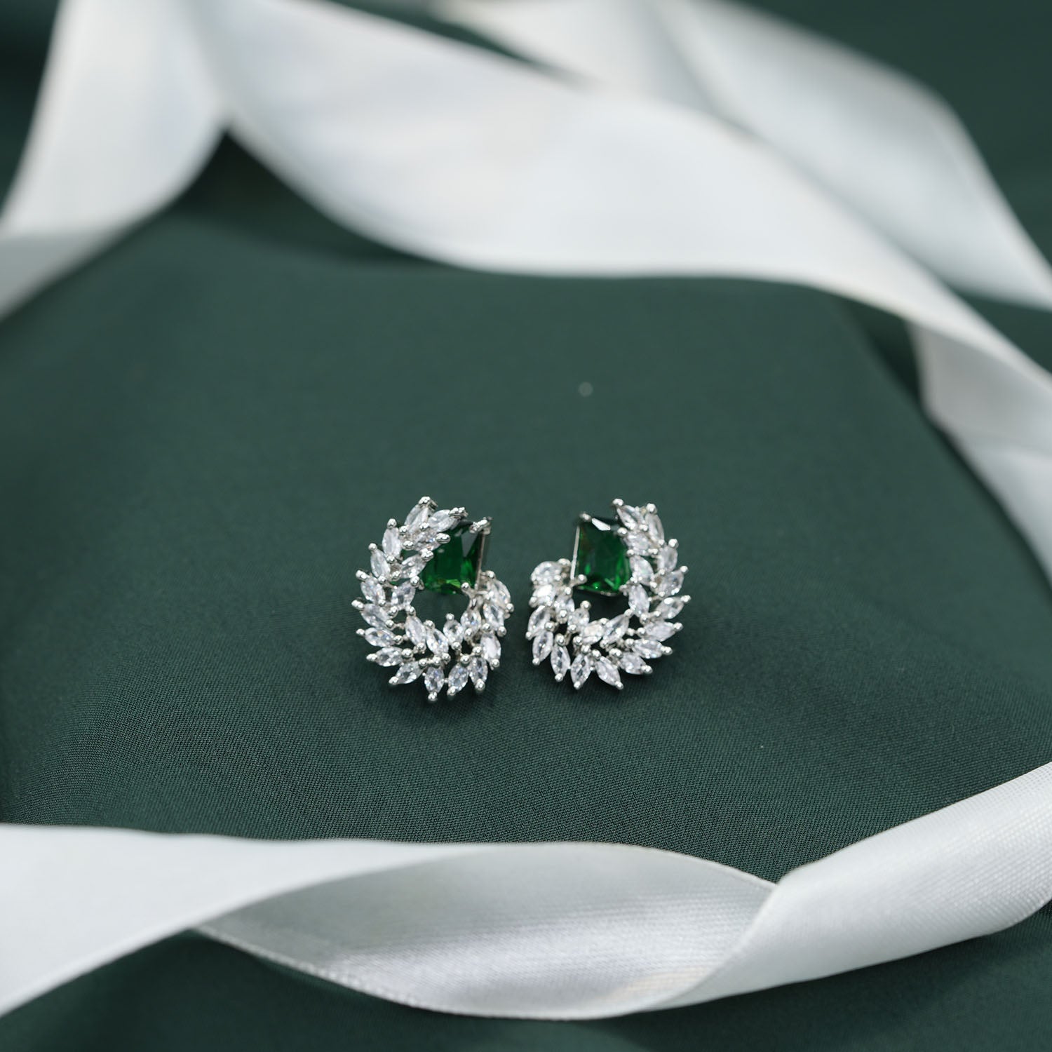 Emerald Floral Studs