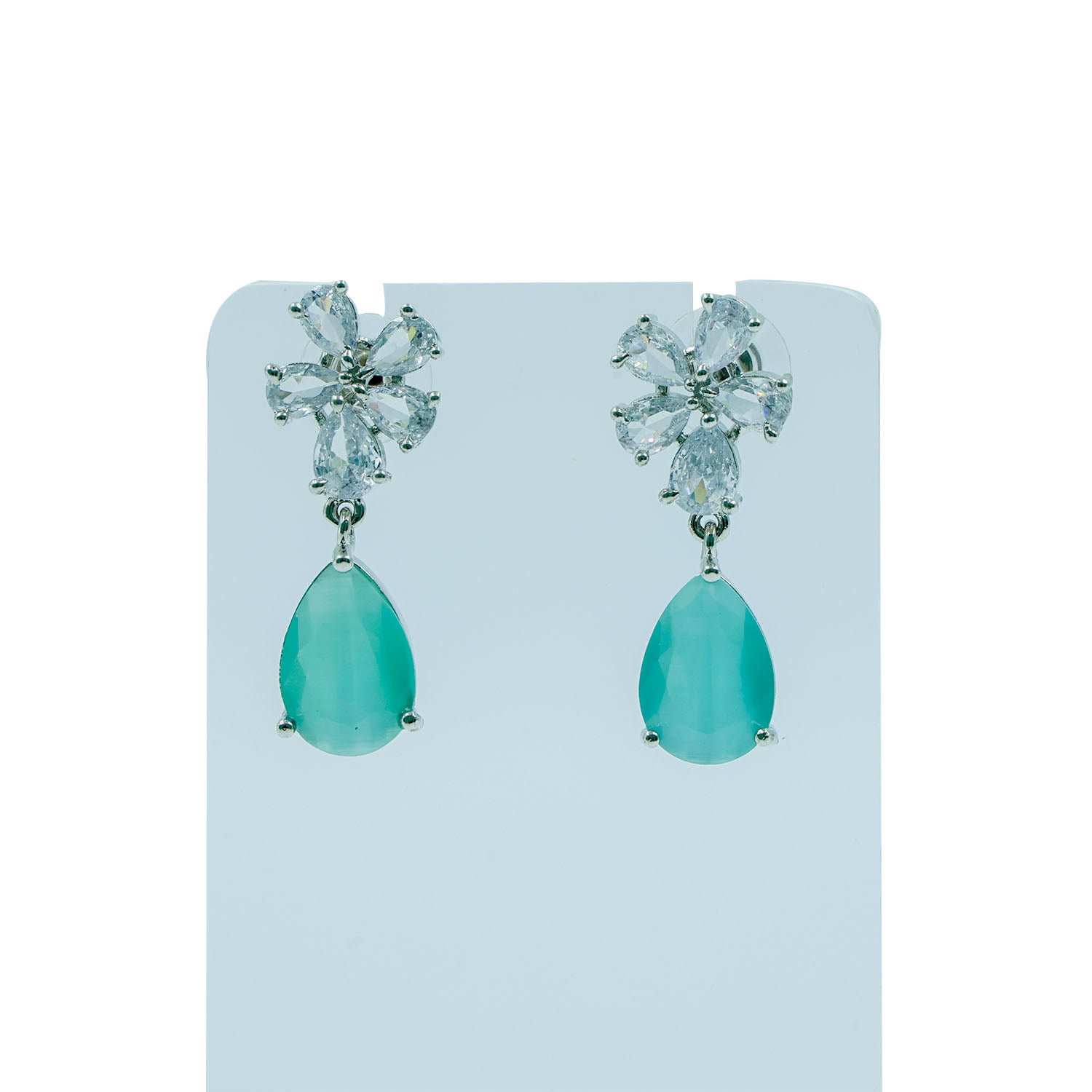 Sea Blue Teardrop Floral Earrings