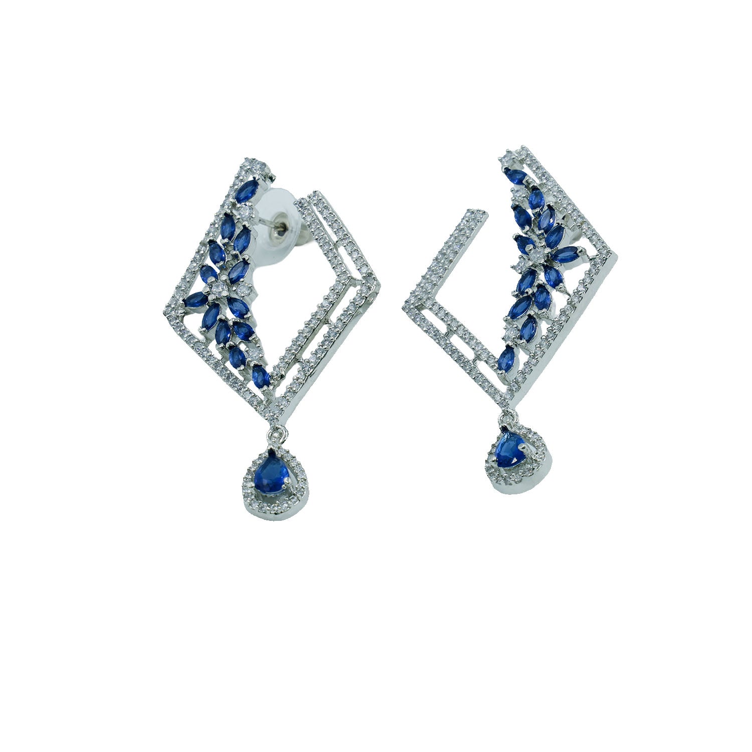 Geometric Sapphire Stone Drop Earrings