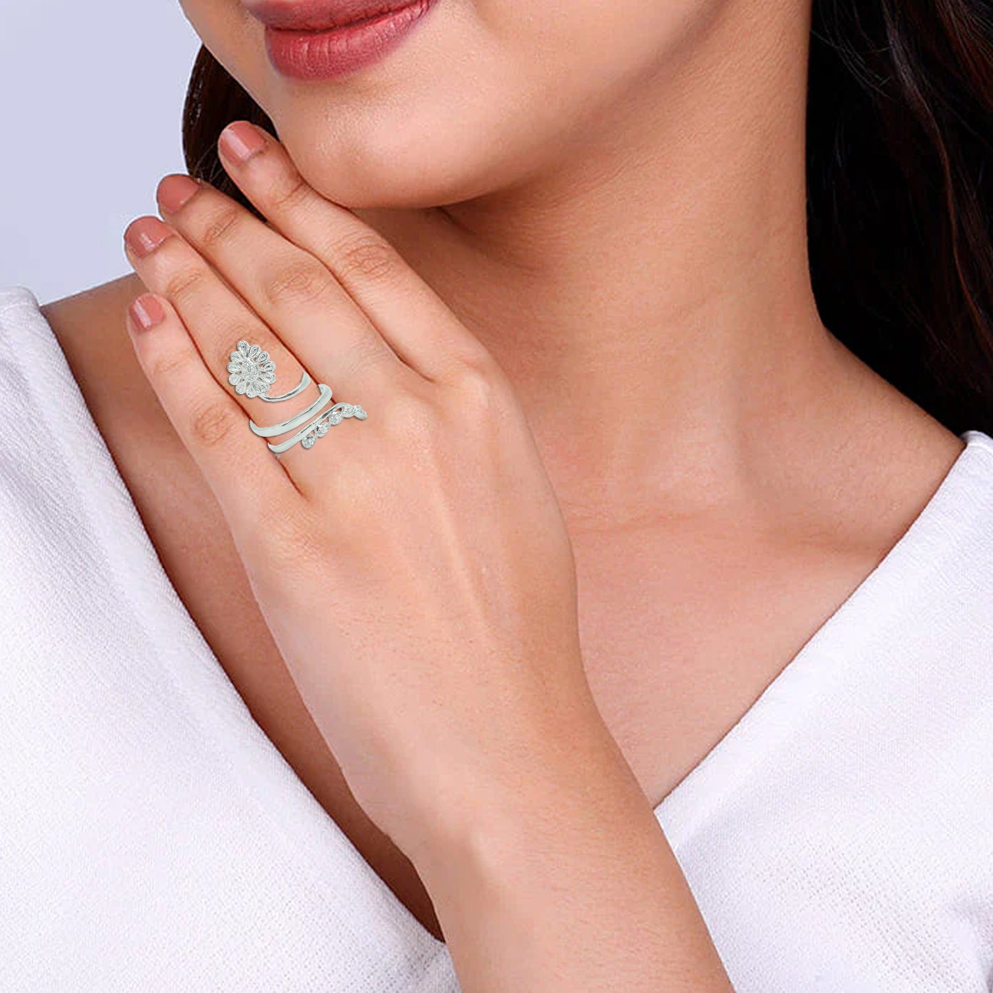 Elegant Floral Spiral Ring