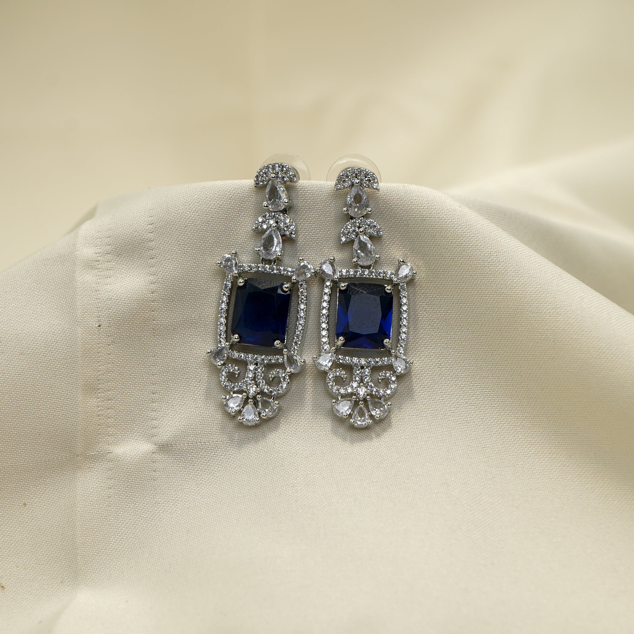 Blue Gemstone Waterfall Earrings