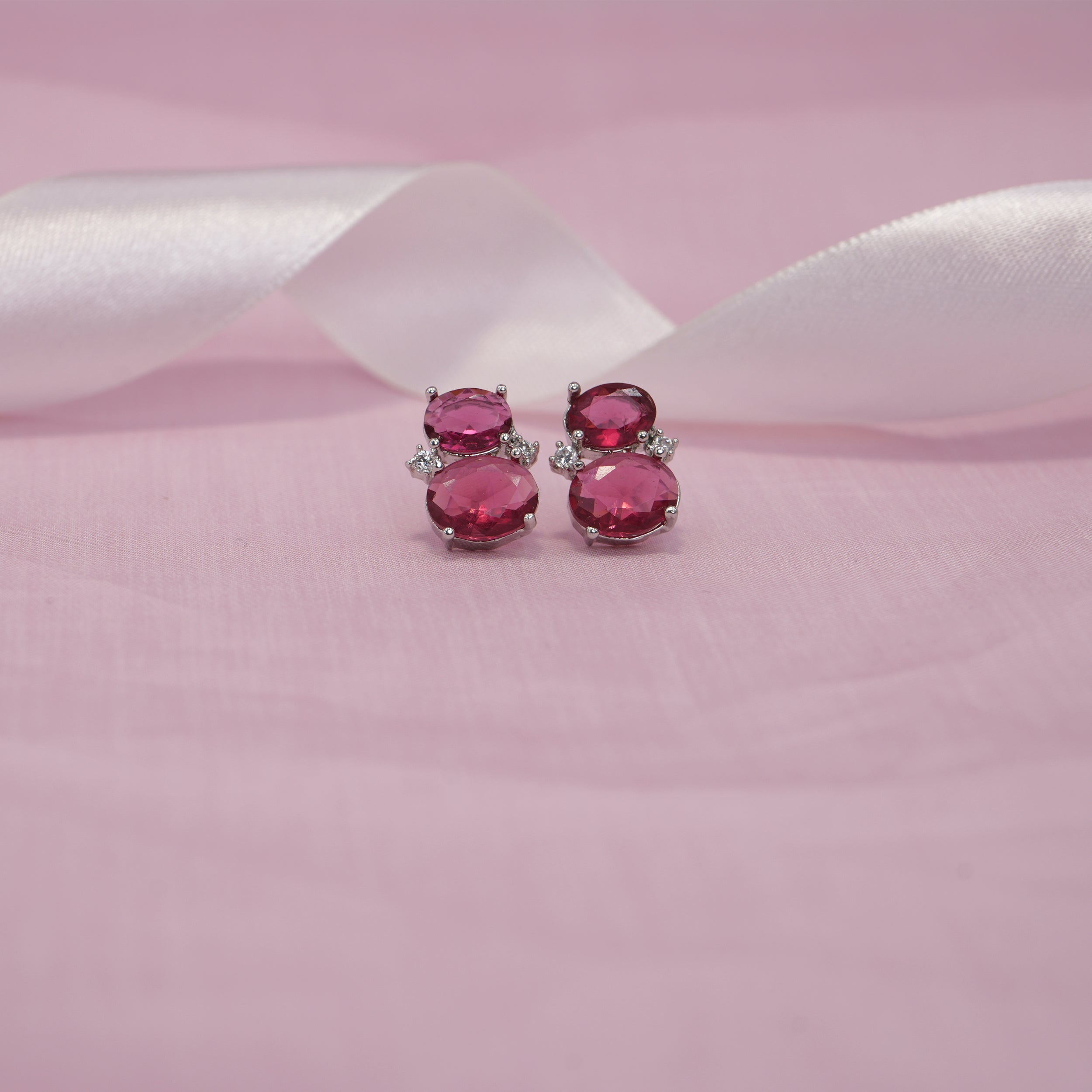 Chic Ruby Oval Earrings