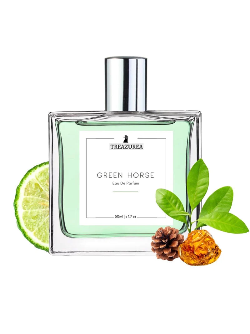 TREAZUREA™ Green Horse Perfume for Men & Women | Woody Fruity Musky Fresh Aromatic Fragrance | 50 ml Unisex Eau de Parfum Spray