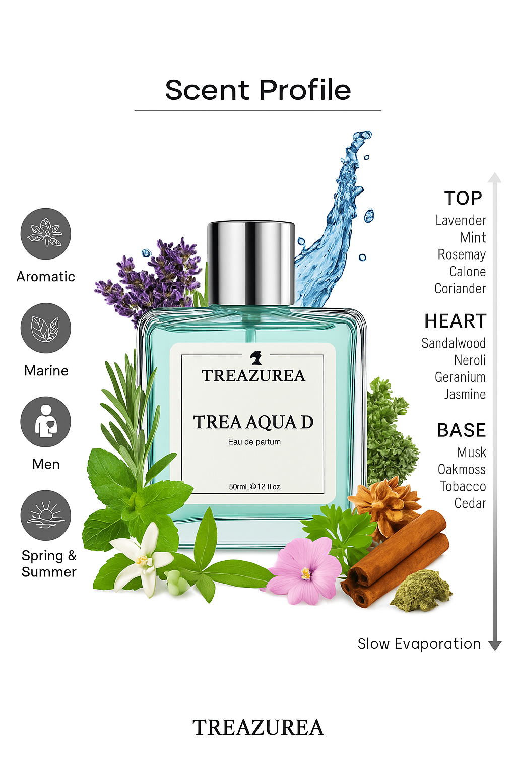 TREAZUREA  Aqua D Perfume for Men & Women | Mandarin Notes Fresh Aqua Fragrance | Unisex Eau de Parfum Spray